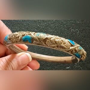 Wood craved with gem stone inlay bracelet